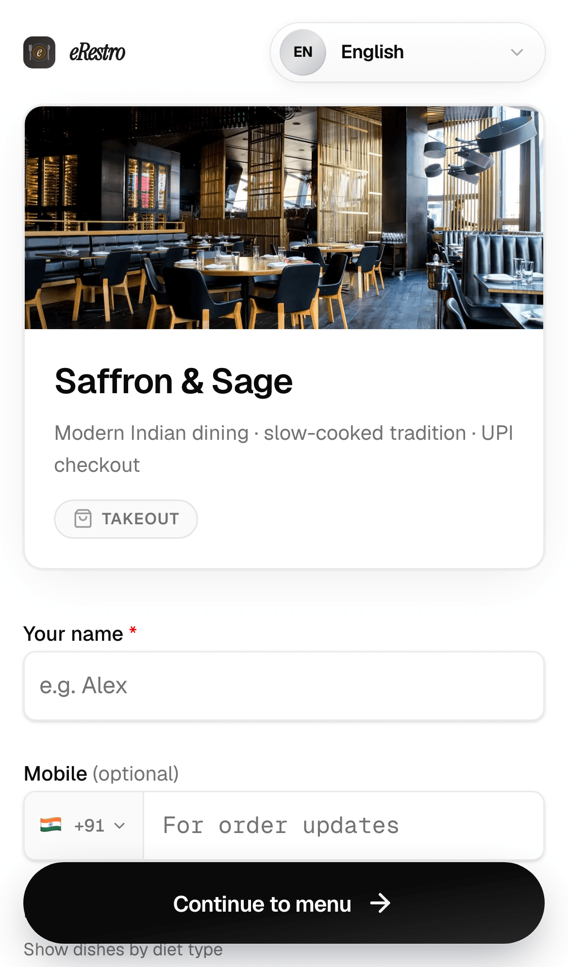 Guest scans table QR and opens the browser menu